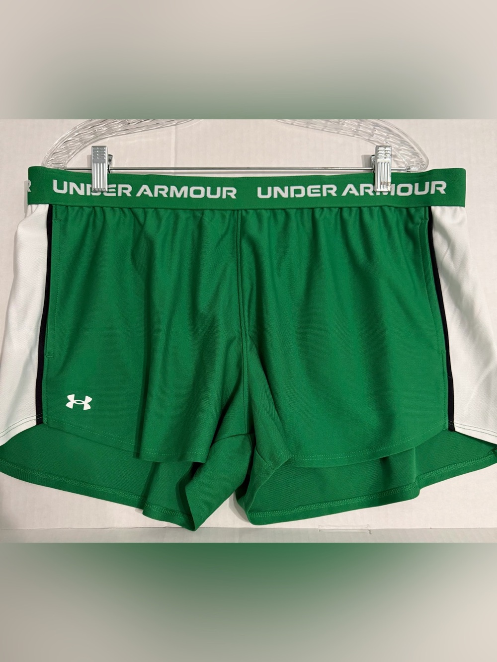 Under Armour Ladies Athletic Shorts in Green with White Logo
